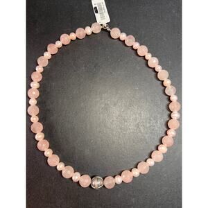 NEW rose quartz and pearl sterling silver necklace